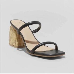 Women's Black Strappy Block Heel Sandals
